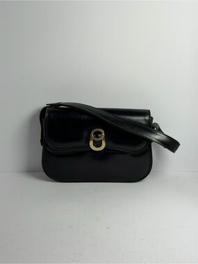 Vintage Gucci Black Leather Flap Shoulder Bag